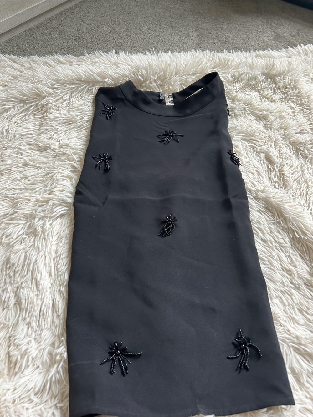 LOFT Black Beaded Sleeveless Mock-Neck Embellished Tunic